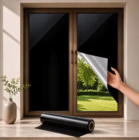 All Black PET Window Film Roll One Way Vision Privacy Tint Heat Insulation Anti UV Solar Control DIY Install Home Car