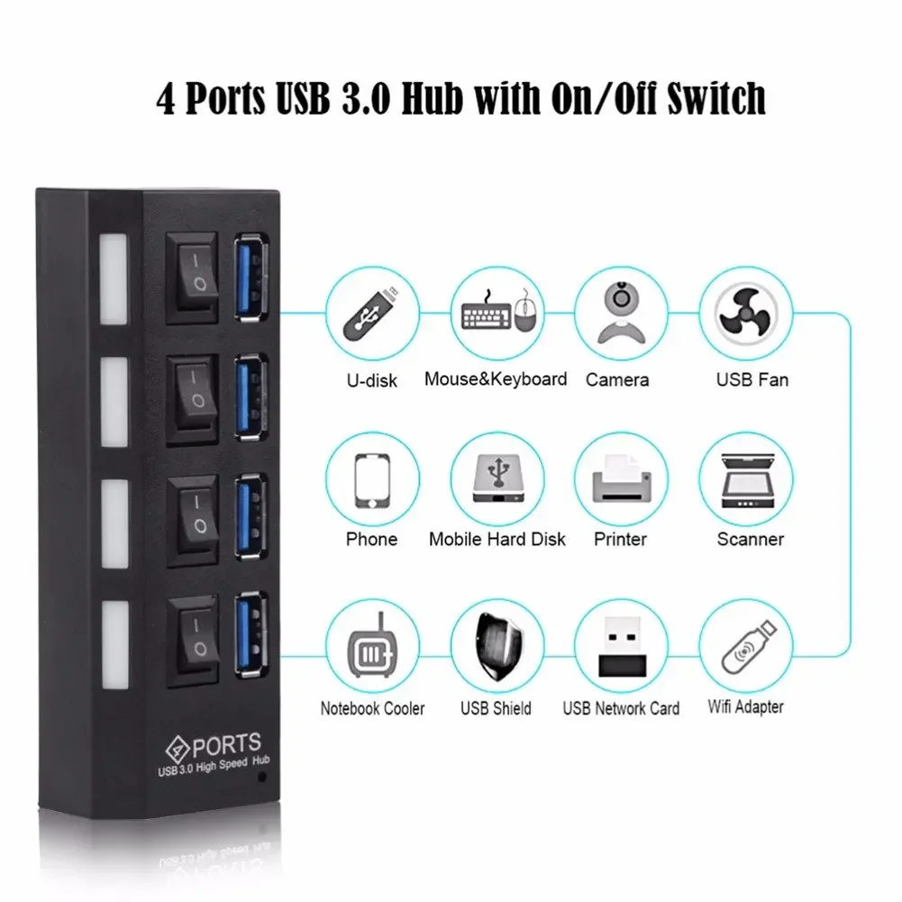 Nworld Multi Ports USB HUB 3.0 4/7 Ports Switches Power Adapter  Computer Accessories USB Splitter 5Gbps PC Accessories