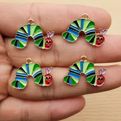 10pcs Caterpillar Charm Jewelry Accessories Enamel Earring Pendant Diy Making Craft Supplies Alloy Metal Gold Plated