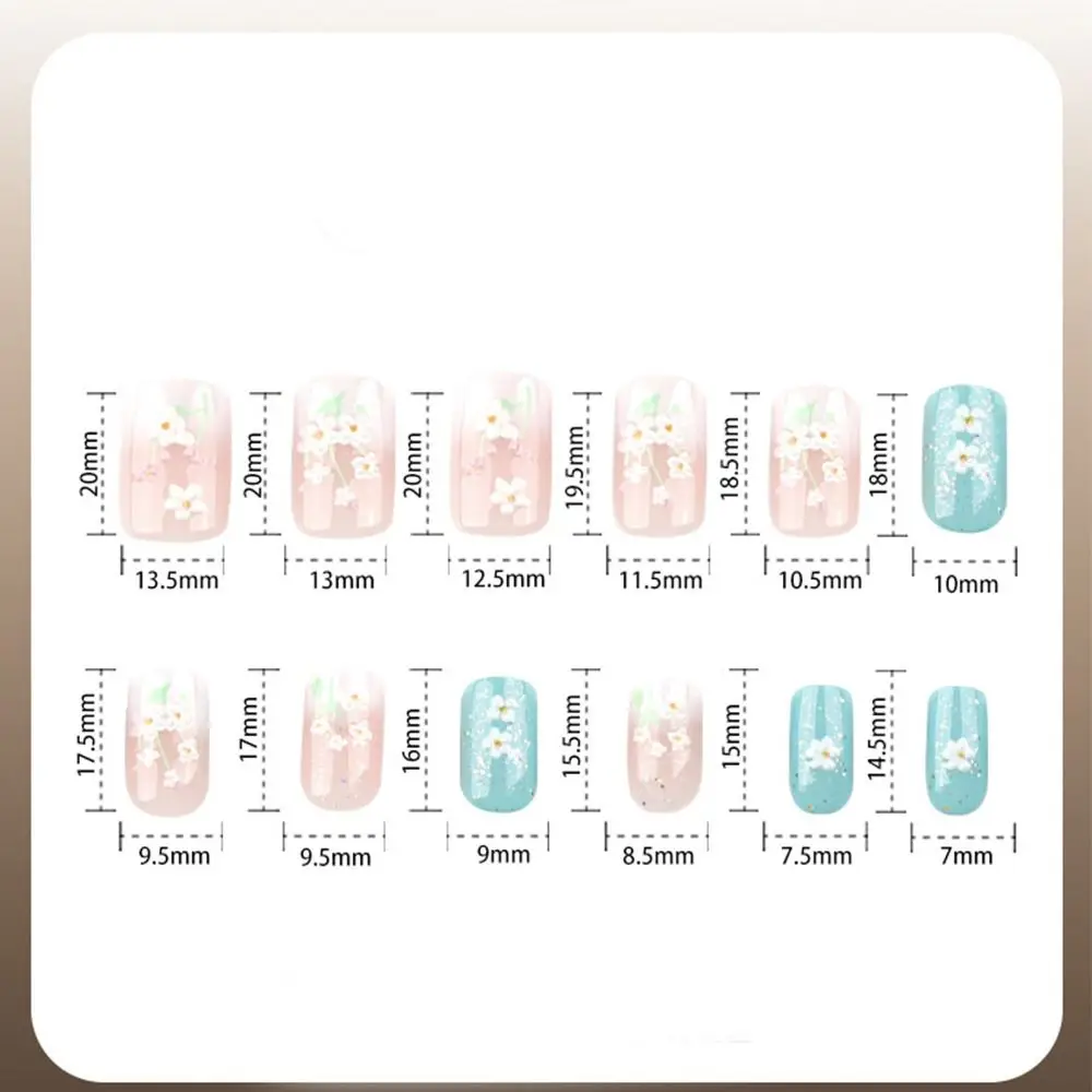 24 pezzi staccabili corti quadrati rotondi unghie finte verde glitter fiori freschi unghie finte copertura completa punte per unghie francesi donne