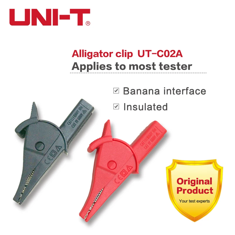 1 Pair UNI-T UT-C04A Insulated Alligator Clip 75mm Banana Plug For Multimeter Probe Pen Crocodile Clip Electrical Clamp