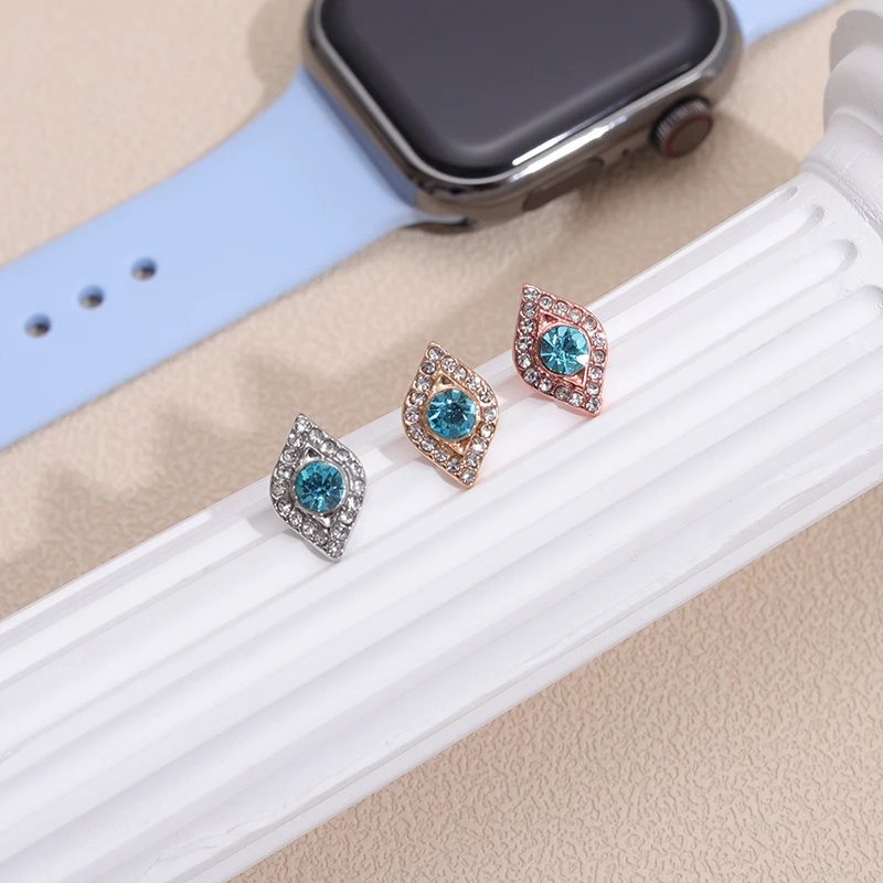 شيطان العين الزخرفية Charms ل Iwatch الساعات لطيف لامعة الأزرق الزركون مجوهرات اكسسوارات Charm ل أبل ساعة سيليكون حزام