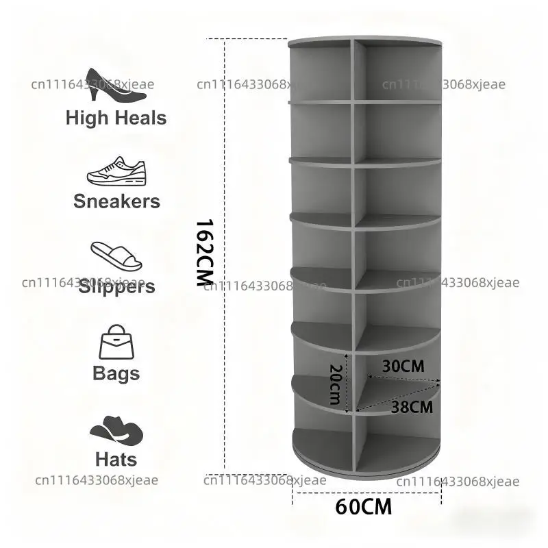 Modern White 360-degree Rotating Handbag Display Tower Rotating Shoe Rack, Suitable for Living Room Storage