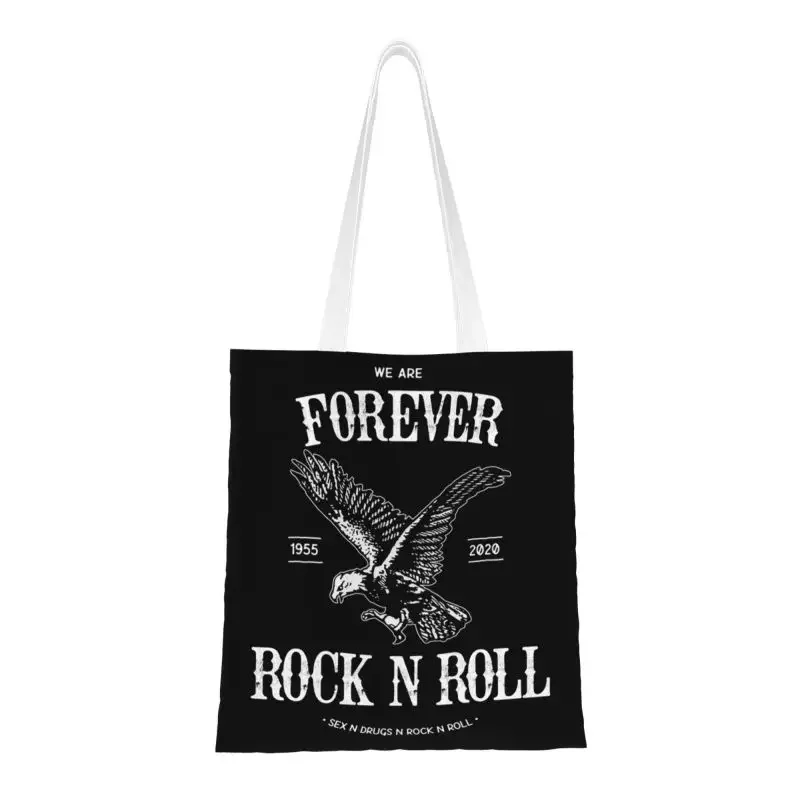 Cute Forever Rock N Roll Shopping Tote Bag Recycling Grocery Canvas Shopper Shoulder Bag