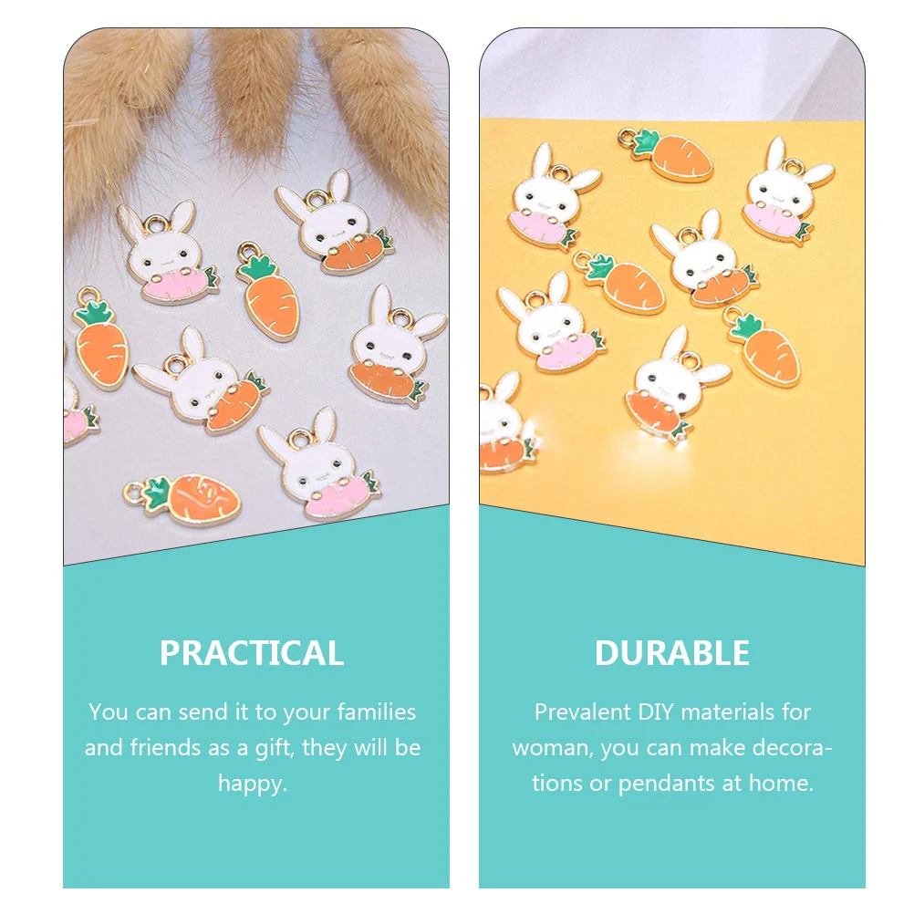 

30 pcs Carrot Rabbit Hanging Ornament Alloy Vegetable Pendant DIY Jewelry Making Supply Easter Themed Charms Lightweight