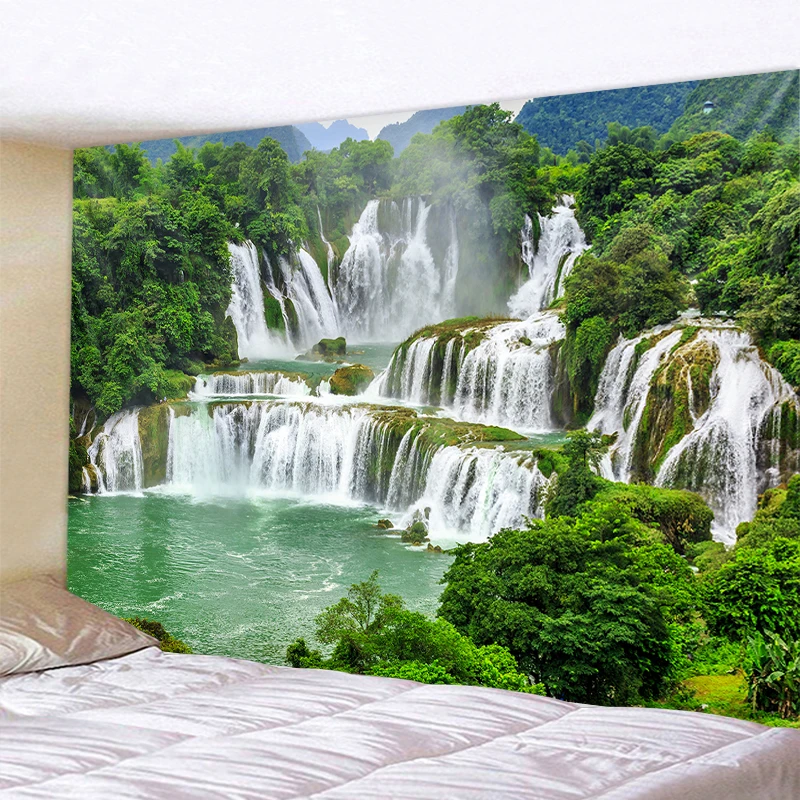 Forest Waterfall River Scenery Wall Hanging Tapestries Tapestry Art Hanging At Home Sitting Room Big Size