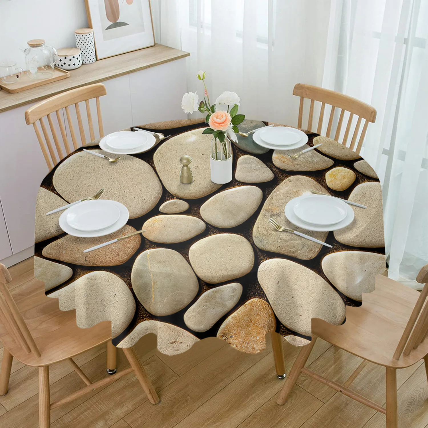 Modern Pebble Texture Brown Round Tablecloth Waterproof Table Cover for Wedding Party Decoration Dining Table Cover