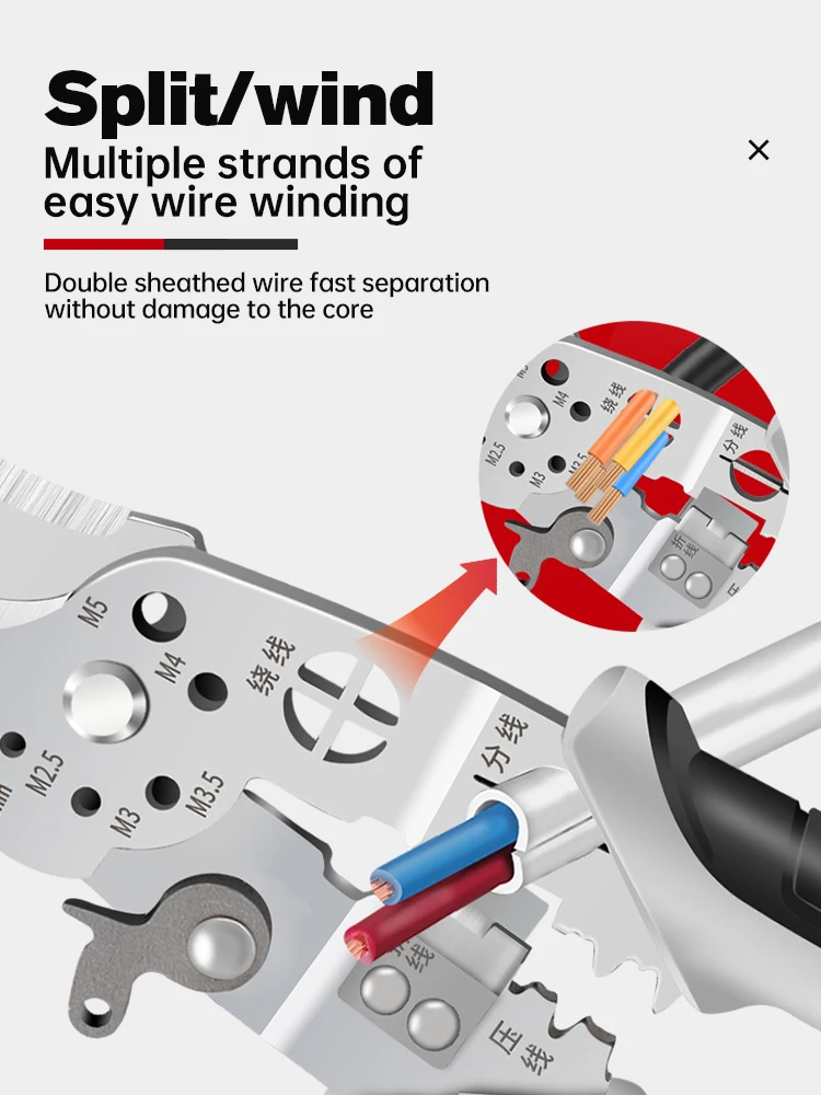 Imagem -05 - Multifuncional Fio Especial Decapagem Alicates Corte Eletricista Pressionando a Pele Fio Enrolamento Tesoura Ferramenta de Mão