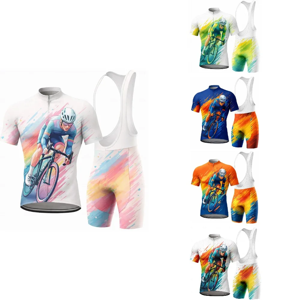 

Summer Men Short Sleeves Cycling Jersey Set with Gel Breathable Pad Cycling Bicycle Riding Clothing Kit