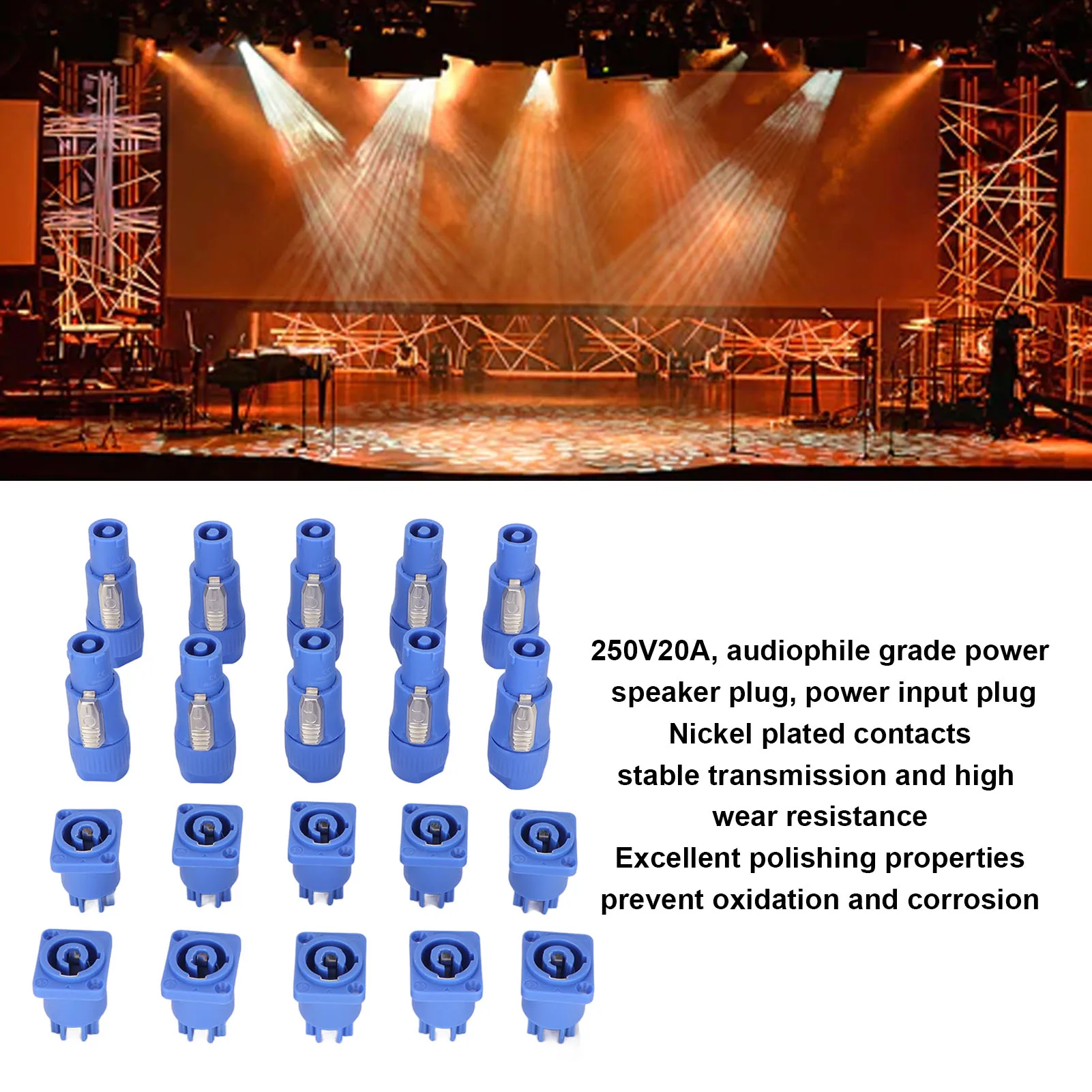 Power Connector 10 Sets 3 Pin Power Connector Professional Stage Light Power Cable Plug for LED Large Screen Speaker 250V 20A