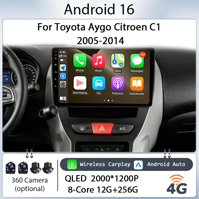 

10" Android 16 Wireless CarPlay GPS BT 4G DSP for Toyota Aygo Citroen C1 2005-2014 Car Radio Multimedia Player IPS Touch Screen
