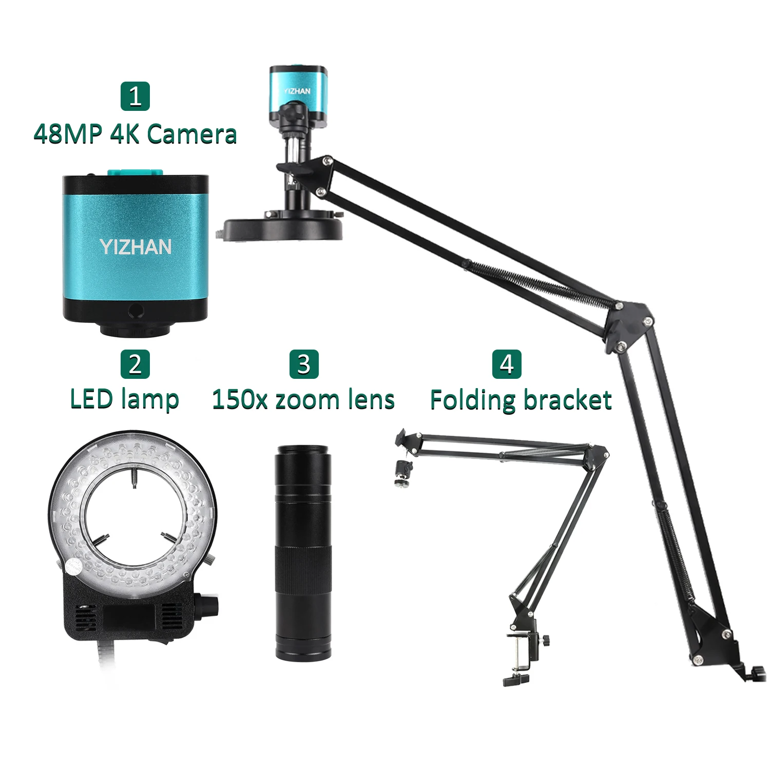 Imagem -02 - Câmera Industrial do Microscópio Video 48mp 4k 1080p Hdmi Vga Usb Zoom de 1x150x Lente da Montagem c Controlo a Distância para o Telefone Pwb Solda