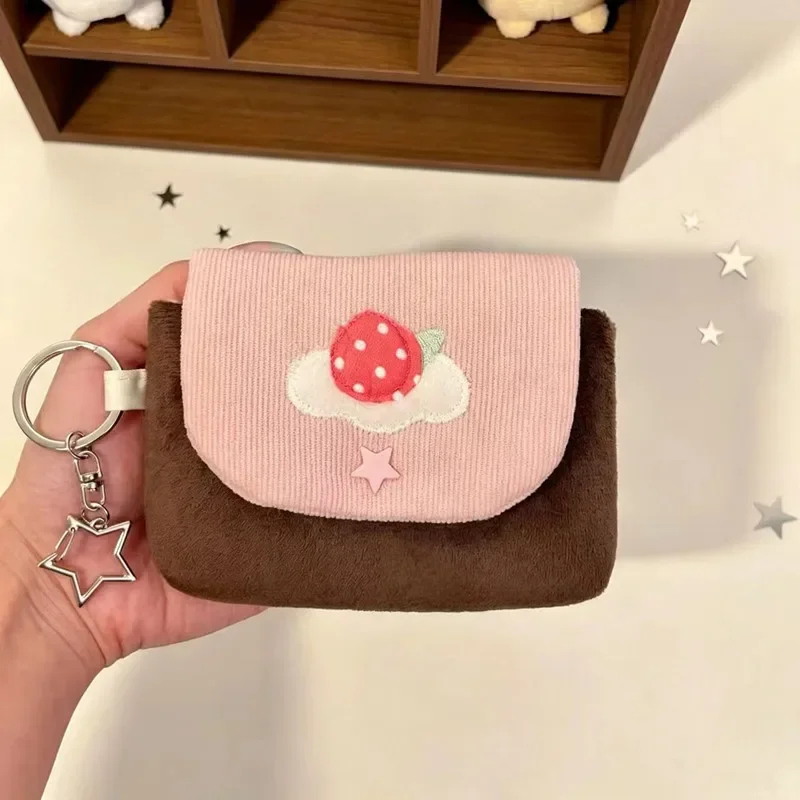 Kawaii New Strawberry Pudding Small Bag Travel Multifunctional Makeup Bag Student Embroidery Grocery Storage Bag Ins Style