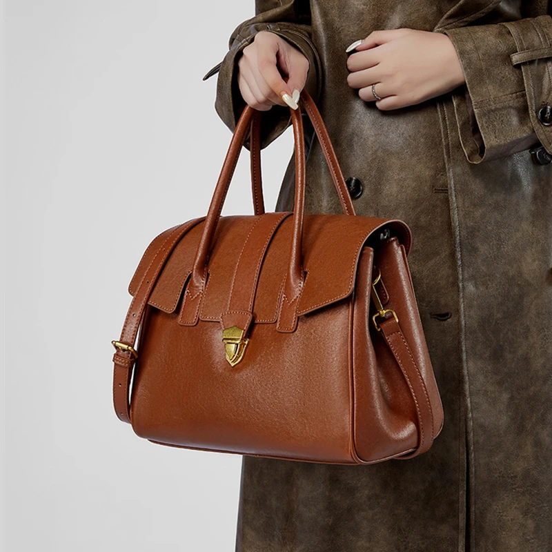 

Toptrends Cowhide Genuine Leather Tote Handbags For Women 2025 Luxury Designer Top Handle Satchel Ladies Shoulder Crossbody Bags