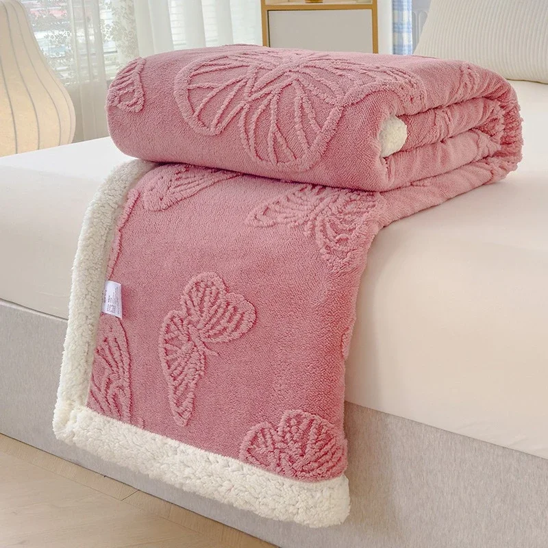 Butterfly Pattern Wool Blanket Double Sided Tafu Velvet Nap Blanket Soft Durable Flannel Shawl Air Conditioning Throw Blankets