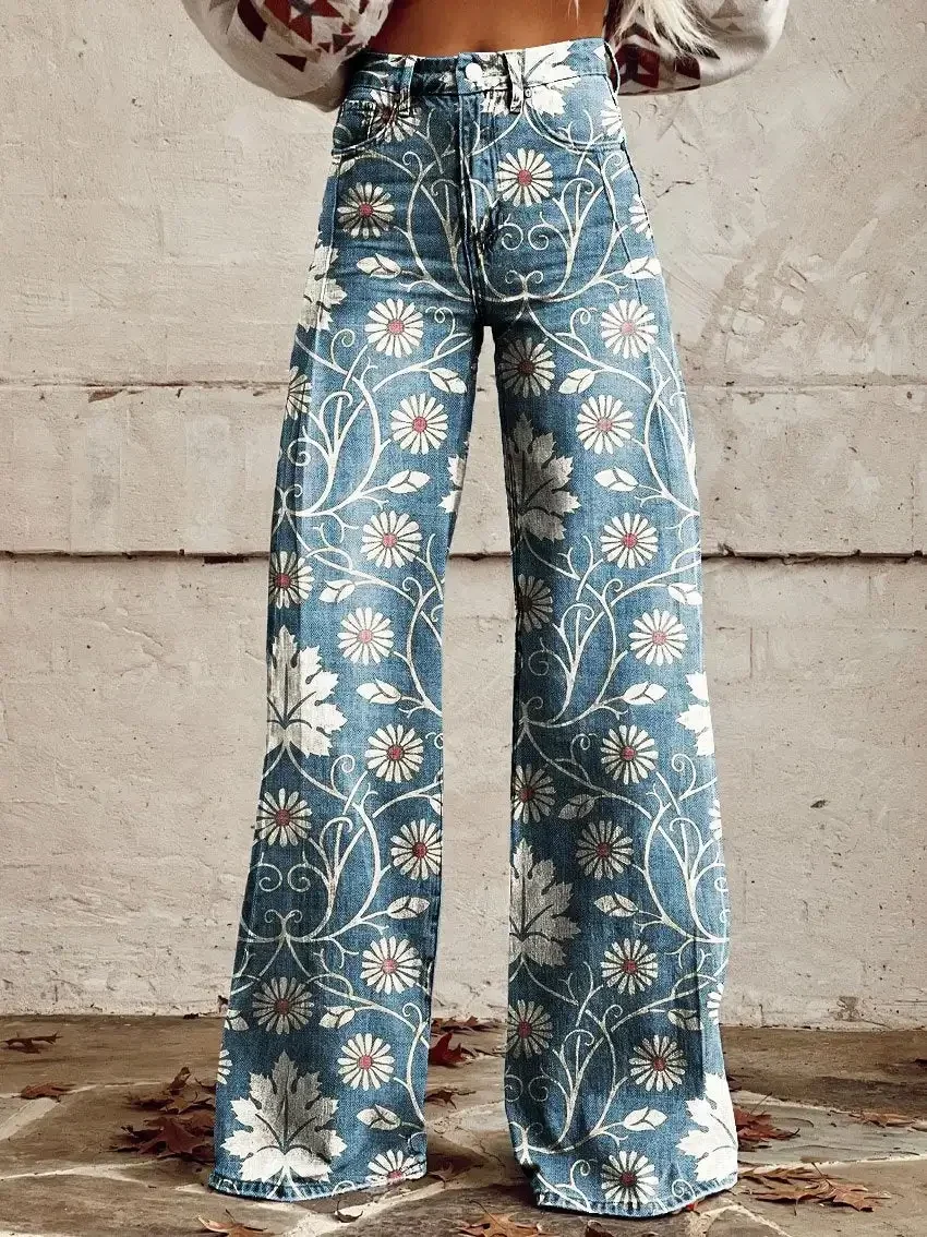 Pantalones informales de campana para mujer, pantalón con estampado 3D, retro, gran oferta, S-3XL