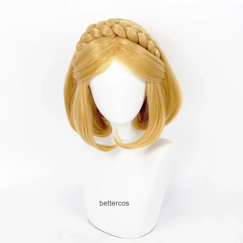 Zelda Princess Cosplay Wig Golden Blonde Braided Short Wig Cosplay Anime Princess Cosplay Wig Ears Heat Resistant Wigs Wig Cap