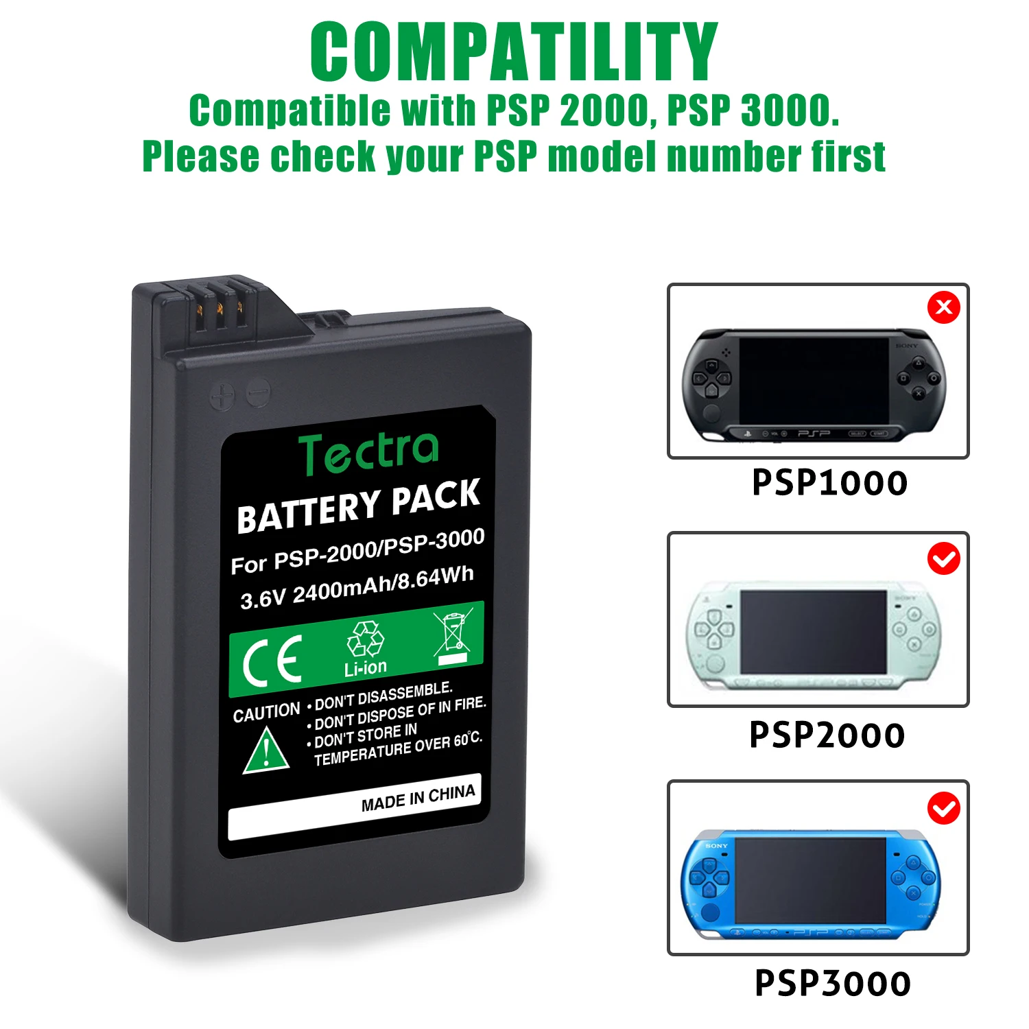 2400mAH Battery+ LED Charger for Sony PSP 3000 PSP Slim 2000 PSP-S110 Console, PSP-2001, PSP-3000, PSP-3001, PSP-3002, PSP-3004