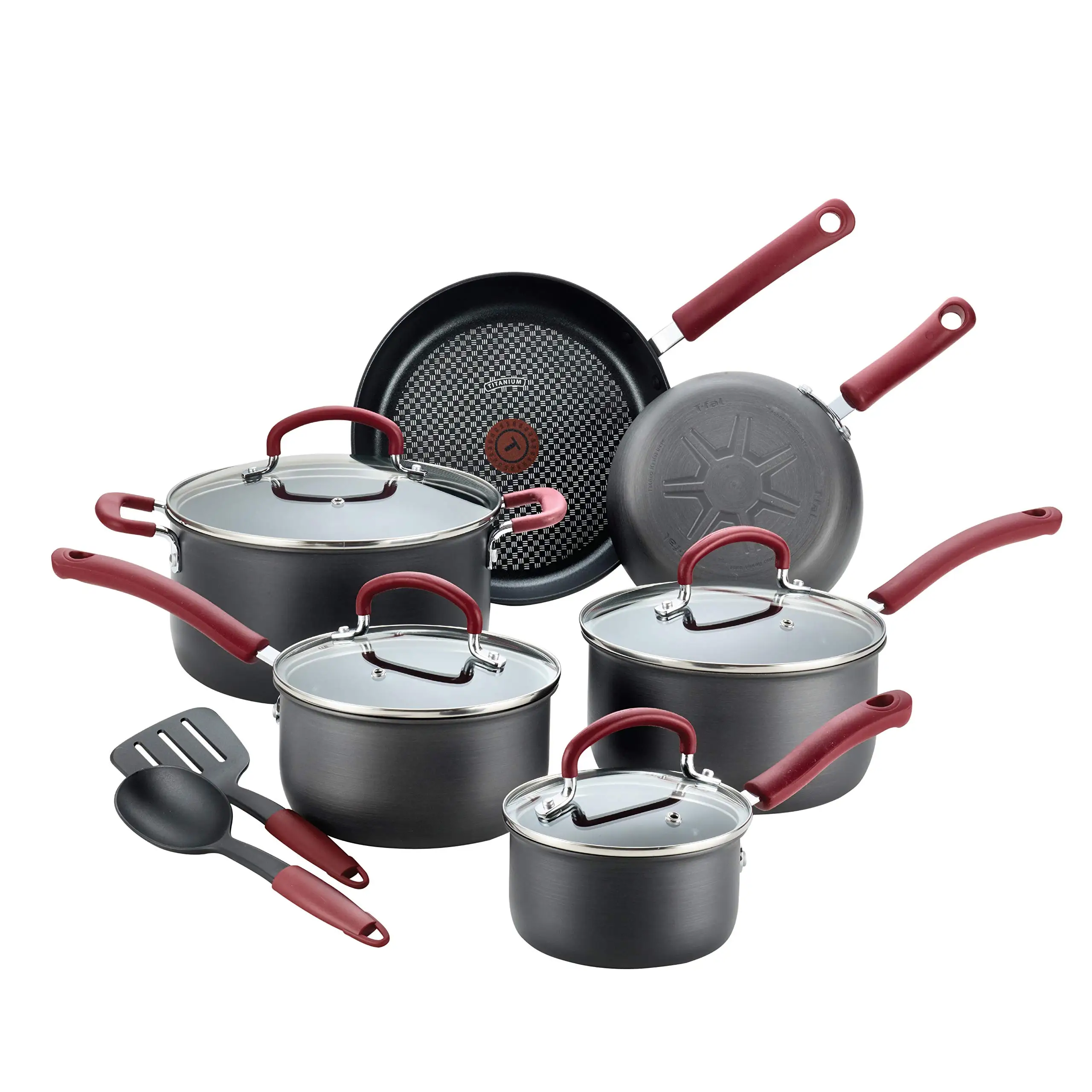 Ultimate Hard Anodized Nonstick Cookware Set 12 Piece Oven Broiler Safe 600F Kitchen Cooking Set w/ Fry Pan Saucepans