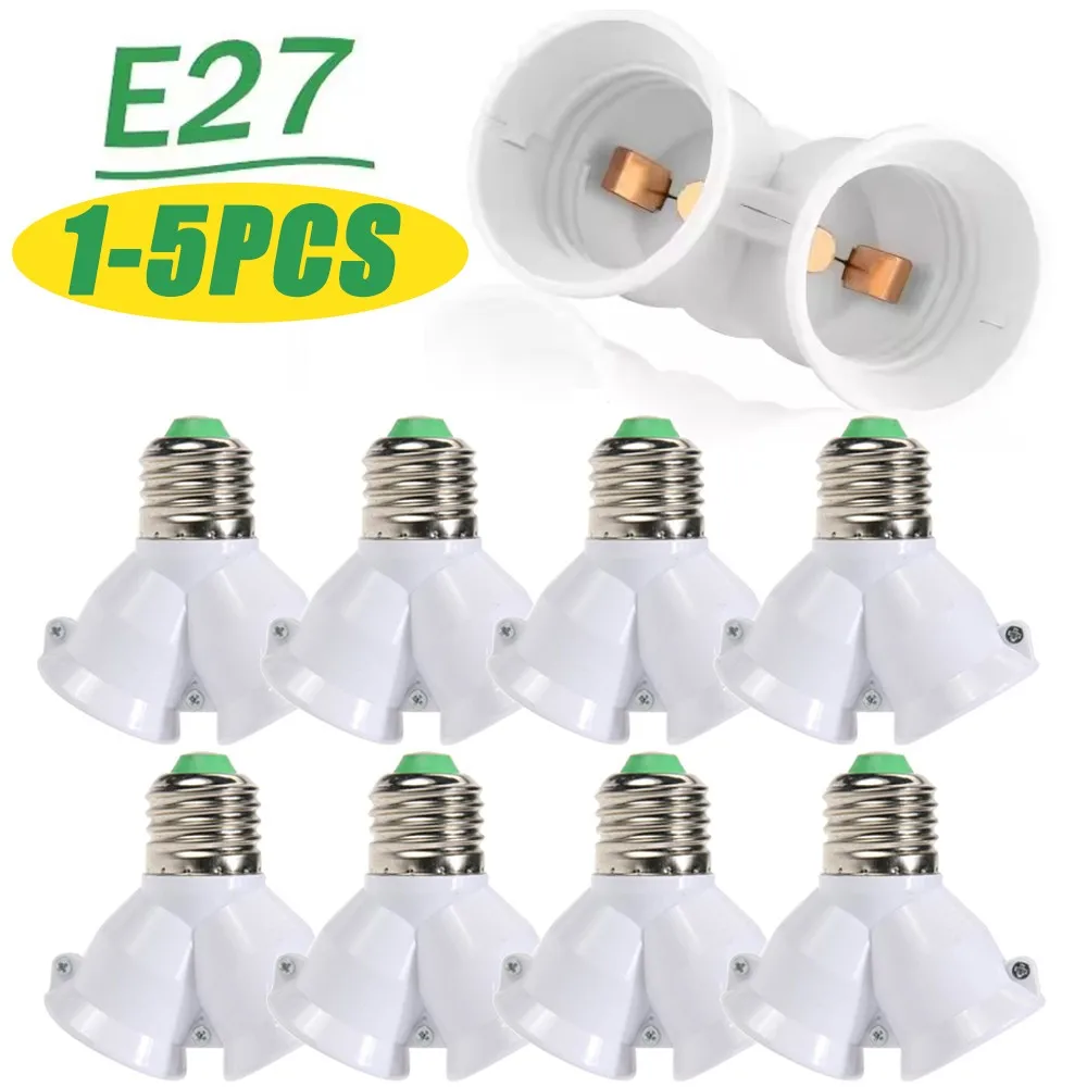 2 In 1 Double E27 Socket Base Extender Splitter Converter Plug Halogen Light Lamp Bulb Holder Copper Contact Adapter Tool