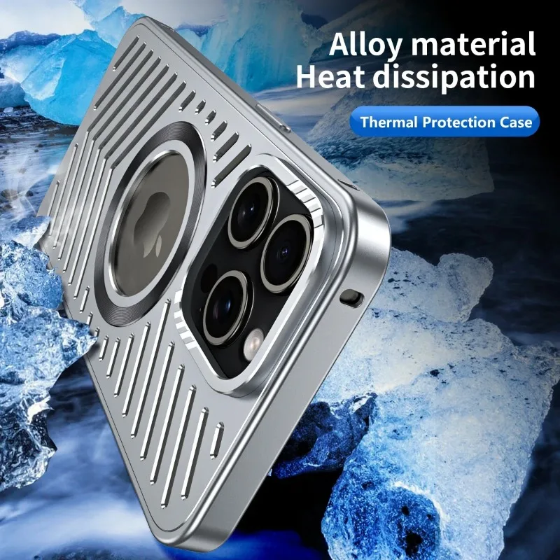 HOCE Luxury Metal Heat Dissipation Magnetic Phone Case For iPhone 12 13 14 15 16 17 Pro Max MagSafe Case Aluminum Cooling Cover