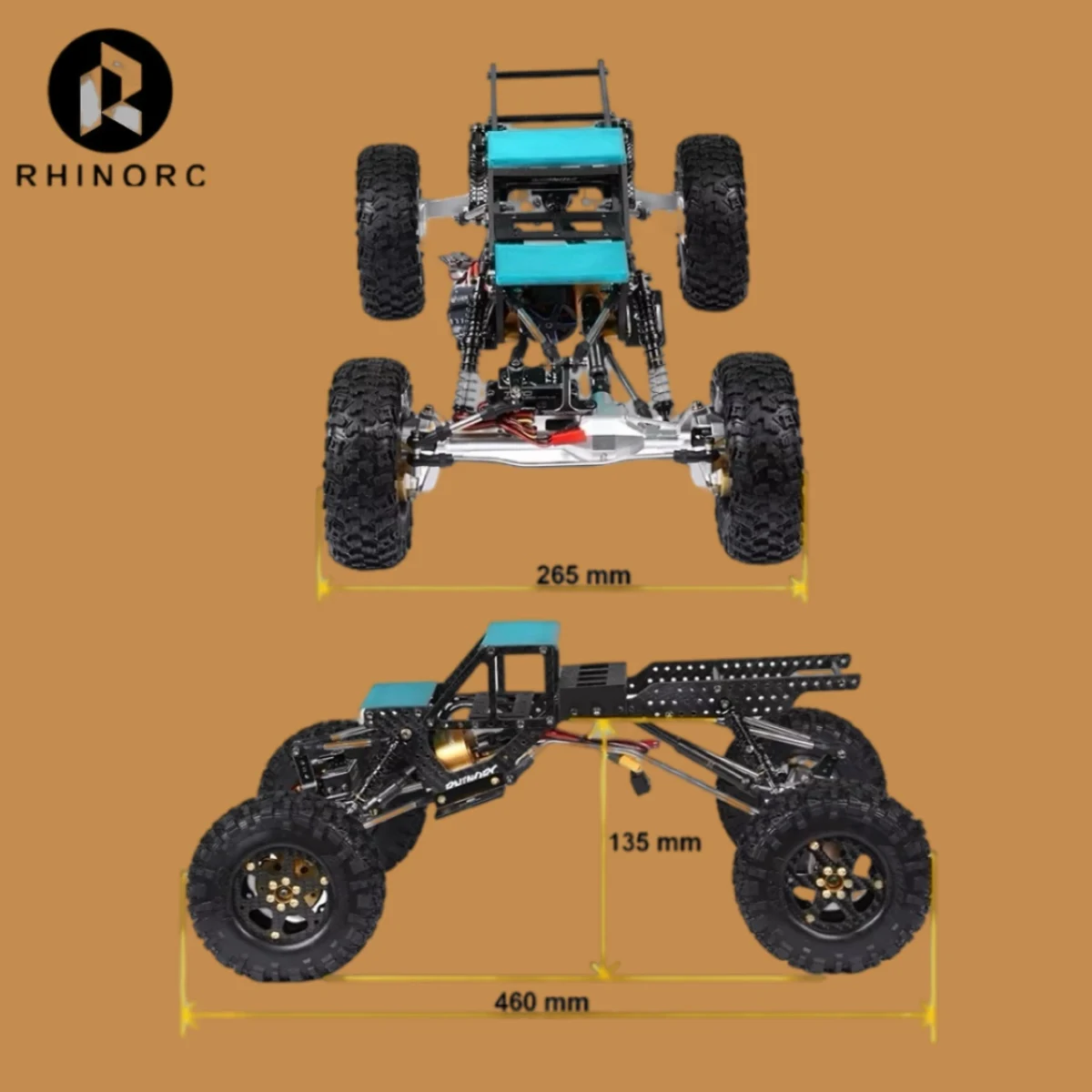 RhinoRC YUE LCG スポーティ クローラー – 5.31 インチの地上高さ、チタン サスペンション リンク、RM-S12 モーター、T70 サーボ