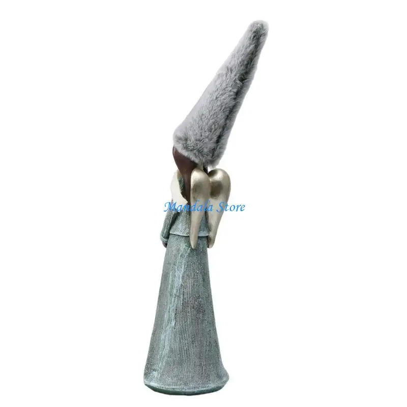 

U2JC Resins Girl Statue with Plush Long Hat Sculpture Figurine Outdoor Garden Decors