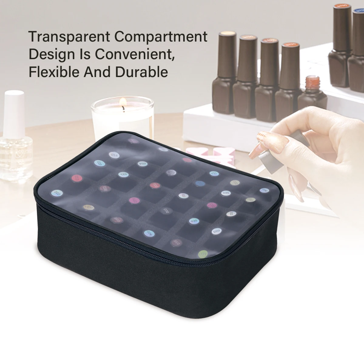 30-Bottle Large Capacity Nail Polish Organizer - Portable Stylish Makeup Bag with Removable Dividers, Holds Up to 15ml/0.5fl.oz