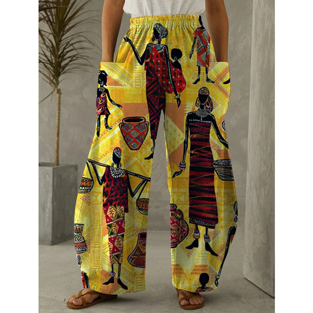 Tribe Totem Full Length Wide Leg Pants Printed Thin Nationality Hipster Fashion Summer Streetwear Sweatpants Women Clothing