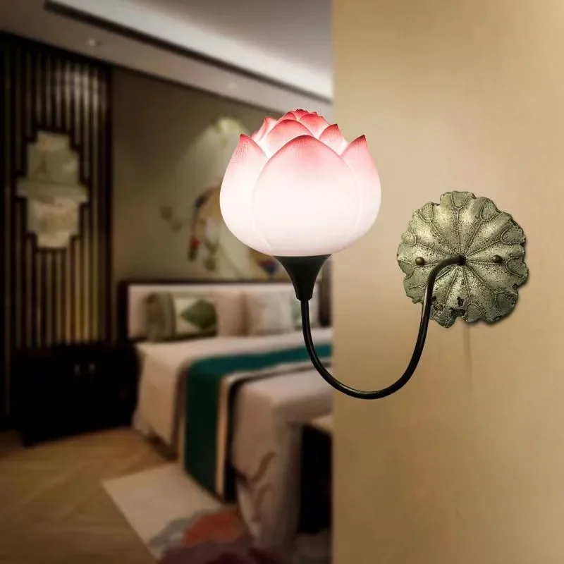 KERWIN  Contemporary Lotus Wall Lamp Chinese Style  Living Room Bedroom  Tea Room Corridor Art Decorative Light