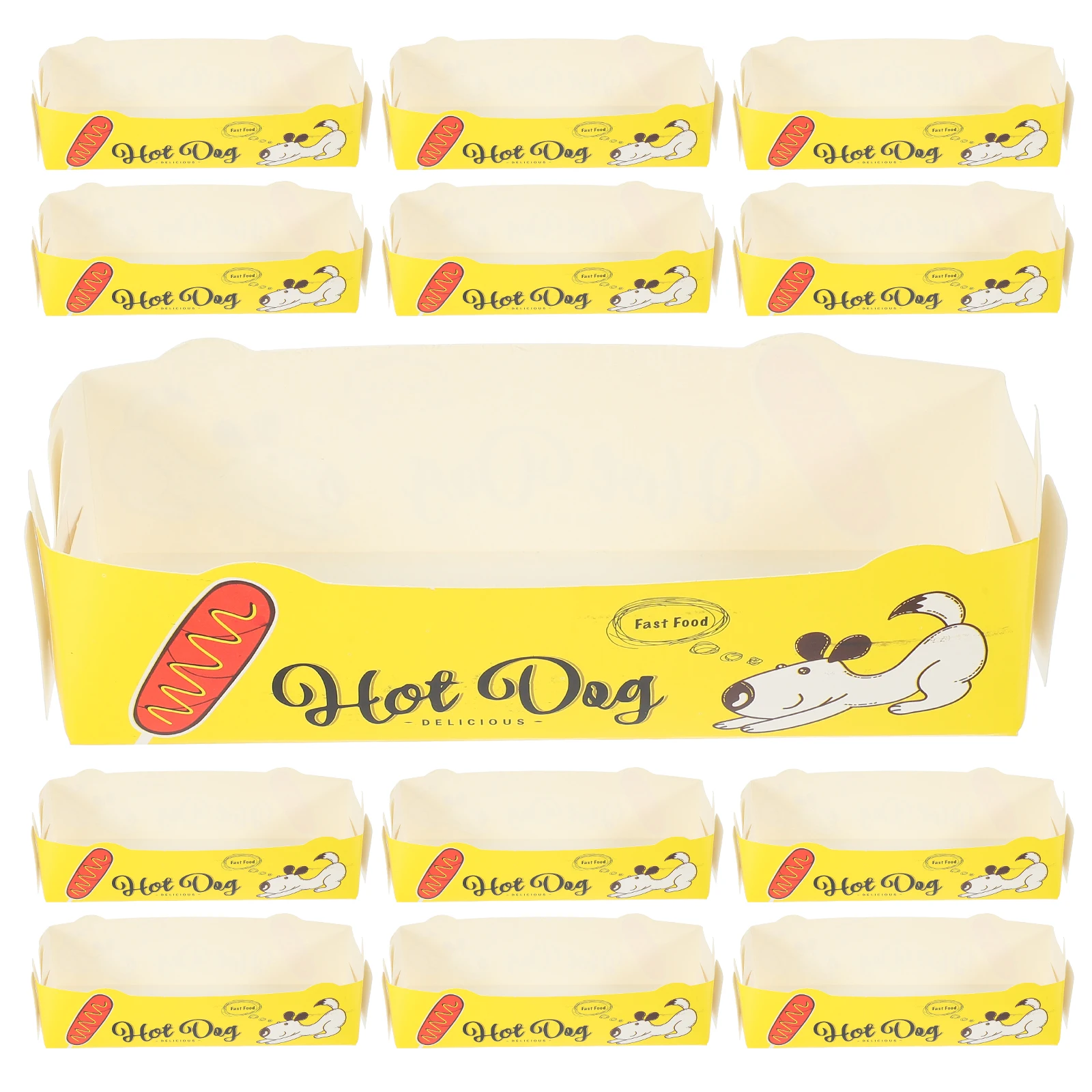 

50pcs Hot Dog Boxes Disposable Food Trays Paper Containers Reusable Cost Effective Snack Open Box Chicken Tray Serving