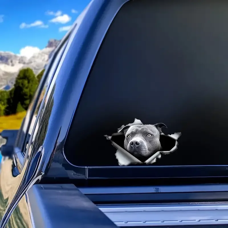 Blue Pitbull Dog Cracked Car Decal Sticker, Torn Metal Stickers, Reflective Stickers, Waterproof Car Styling, Pet Car Decoration