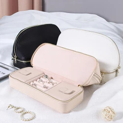 Pebble Leather Cosmetics Bag Double Layer Travel Large Makeup Case with Jewelry Earrings Necklace Organizer