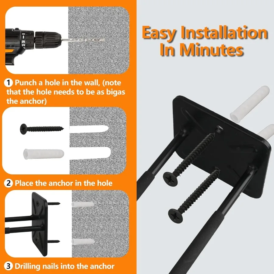 2 حزمة رف كرسي معدني متين قابل للطي لمحلول تخزين مثبت على الحائط للمرآب ومنظمة توفير المساحة للداخلية والخارجية