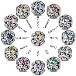 Lucky 925 Silver Birthday Zodiac Series Colorful Shining Zircon Lucky Charms Beads 3mm DIY Fine Jewelry Making﻿