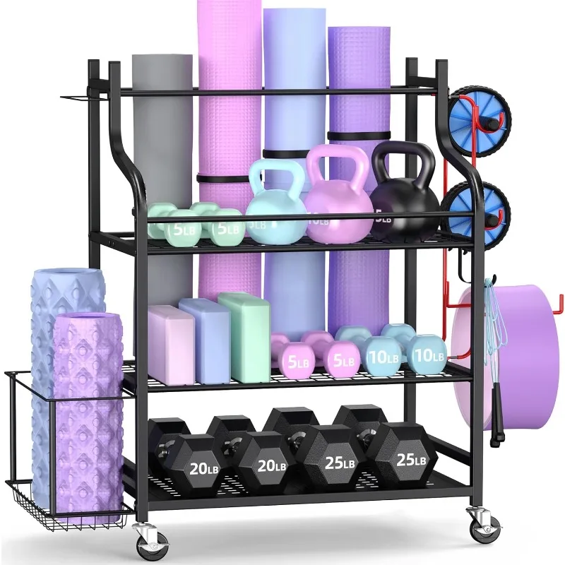 

Mythinglogic Yoga Mat Storage Racks,Home Gym Storage Rack for Dumbbells Kettlebells Foam Roller, Black