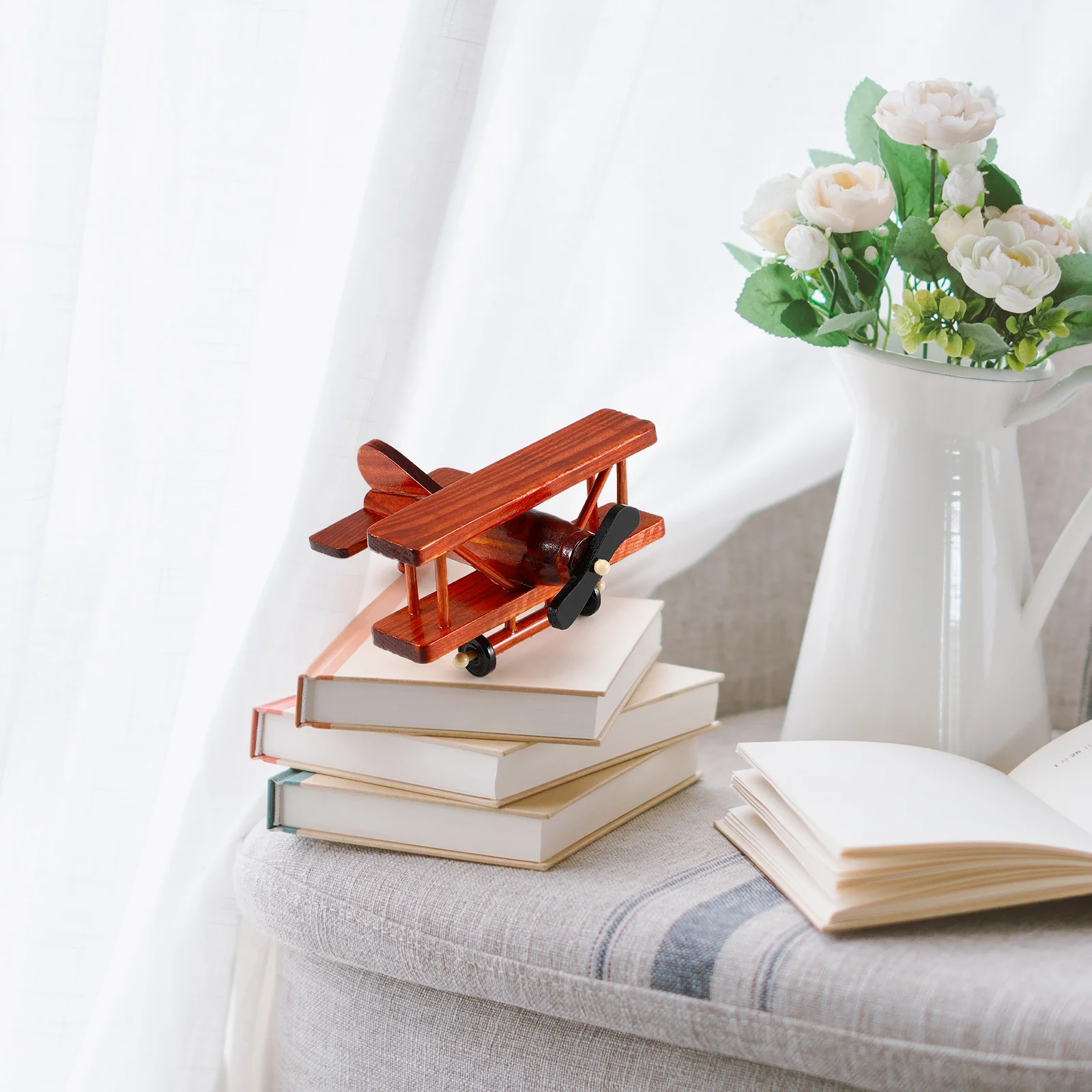 Airplane Model Ornament Retro Wood Craft Adornment Mini Chopper Suite Wooden Miniature Child Home Decor