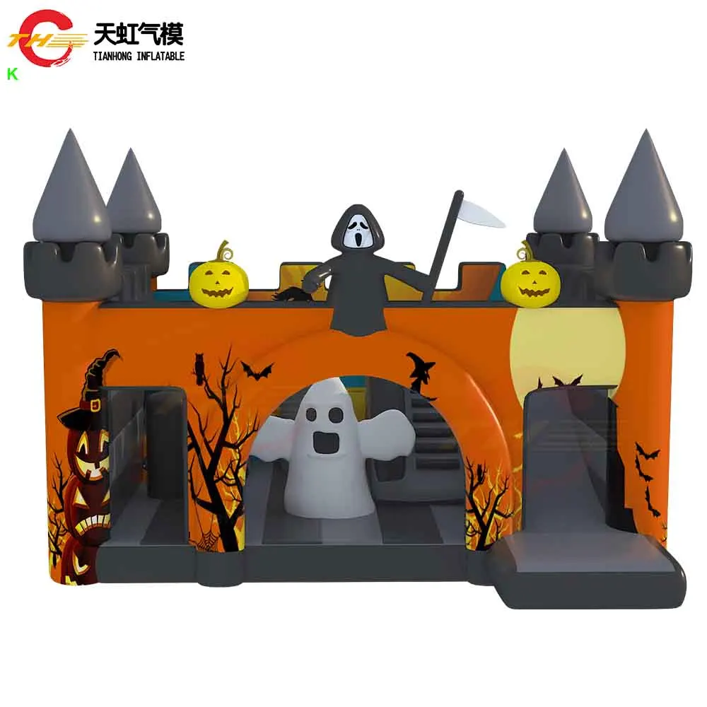 Maison gonflable personnalisée de rebond d'halloween de 5x4m avec le Combo gonflable de videur de jeu de carnaval de glissière
