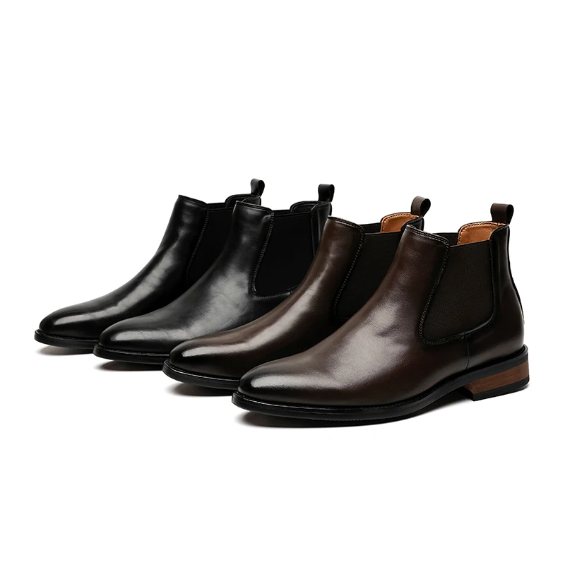 

Classic Men Chelsea Short Boots British Simple Business Casual High Quality Leather Boots Man Wedding Dress Shoe Botas De Hombre