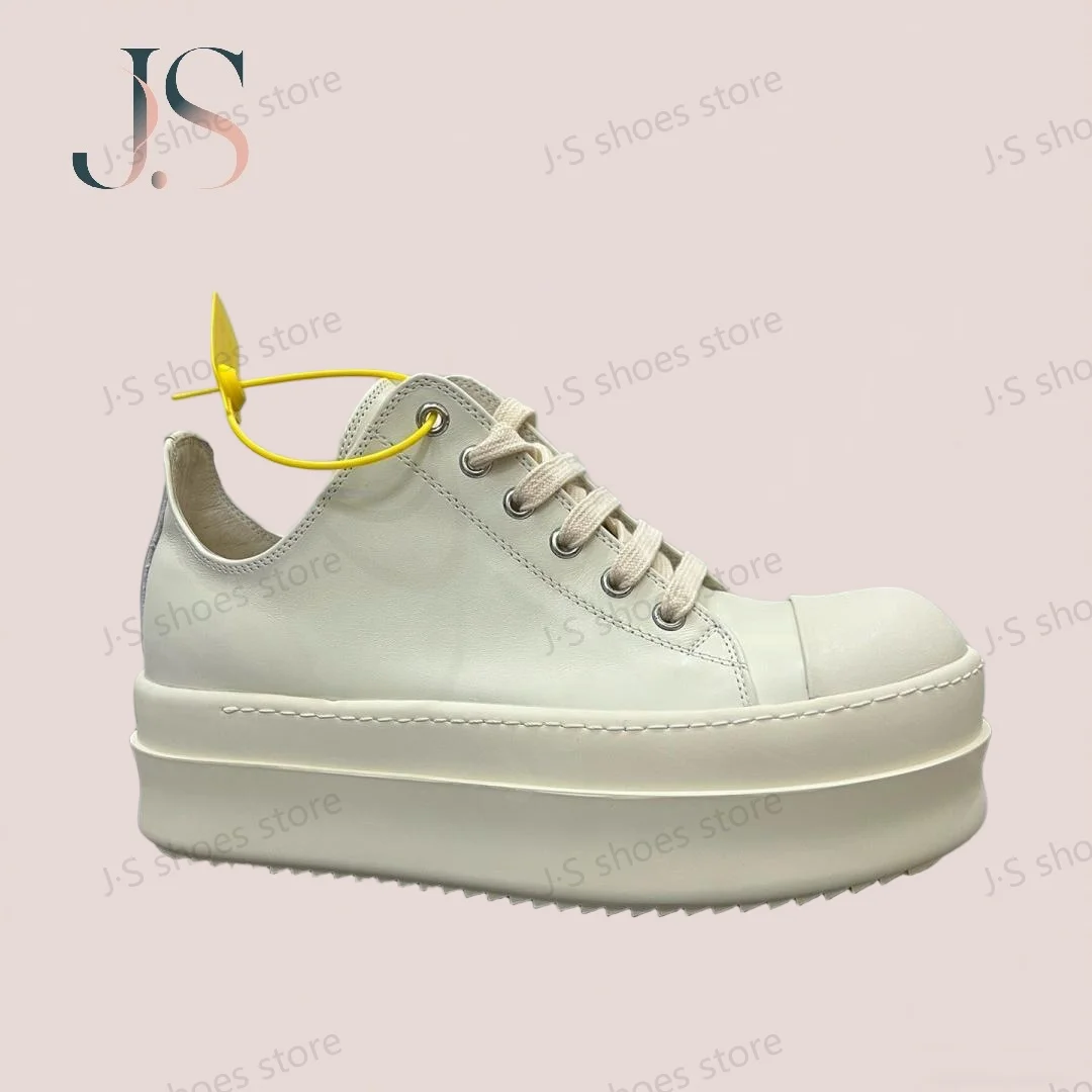 

R-o Luxury Men Shoe Women Sneaker White Leather Low Top Casual Shoes Lace Up 6cm Thick Sole Outside Flat Sneakers