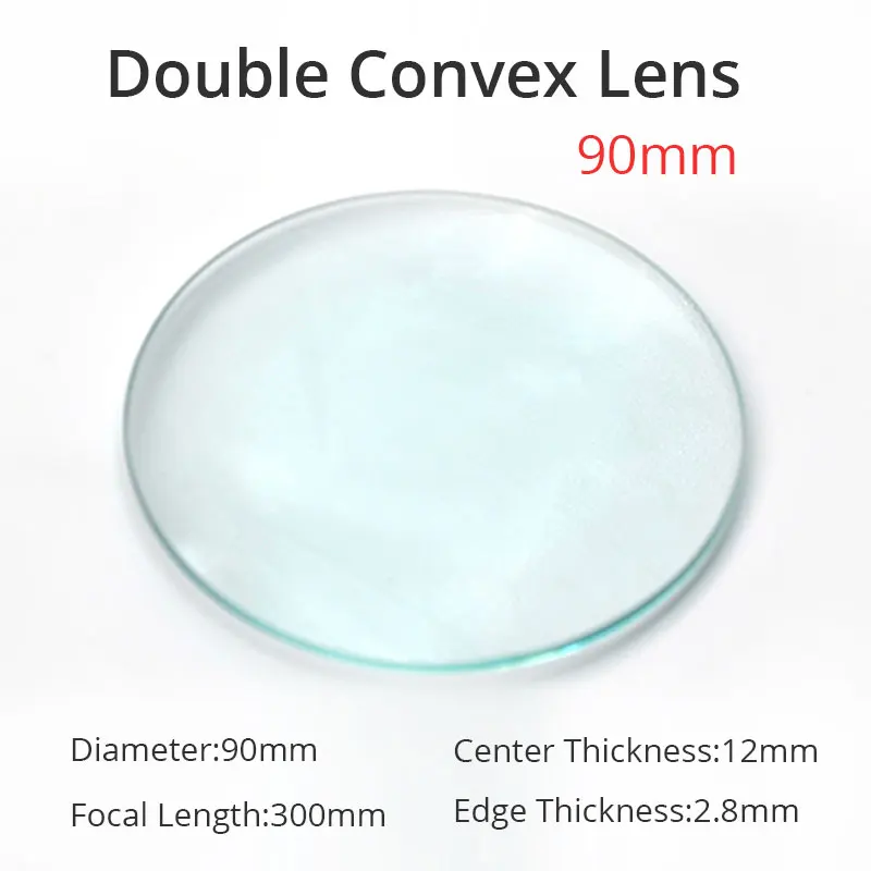 90mm Optical Glass Double Convex Lens Focal Length 300mm Green Biconvex Lens Magnifying Glass Lenses Physics Experiment