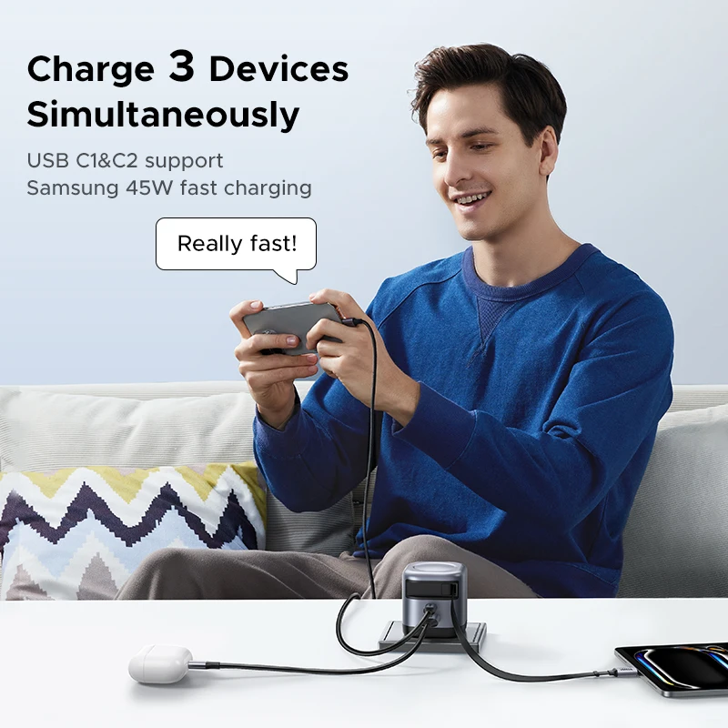 45W GaN Retractable Cable Charger with PD 3.0 Fast Charging