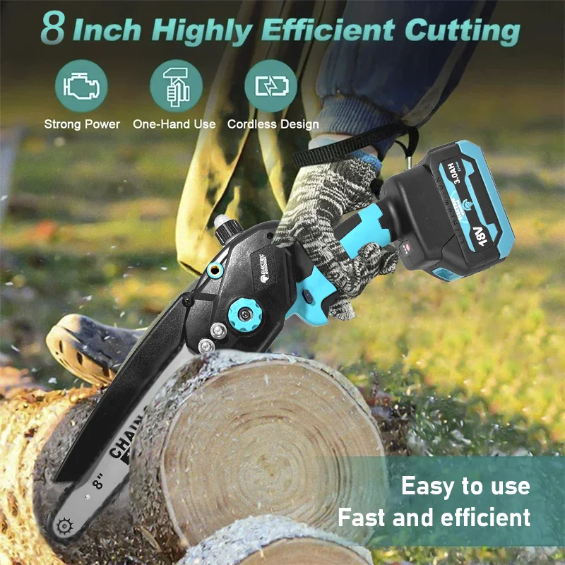 8Inch Cordless Blue Electric Chainsaw Brushless One-hand Woodworking Chainsaw Woodworking Tools For Makita 18V Power Tools