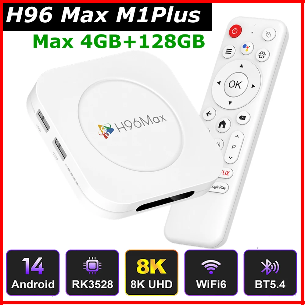 2025 Все новые H96 MAX M1 PLUS Android 14 Smart TV BOX Rockchip RK3528 Макс. 4 ГБ 128 ГБ Wi-Fi6 BT5.4 8K Медиаплеер с декодированием видео