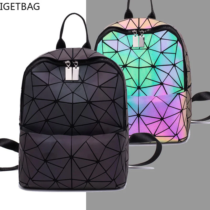 

Women Backpack Geometric Bag School Bag For Teenage girls Hologram Luminous Backpacks Laser bao bag backpack mochila feminina