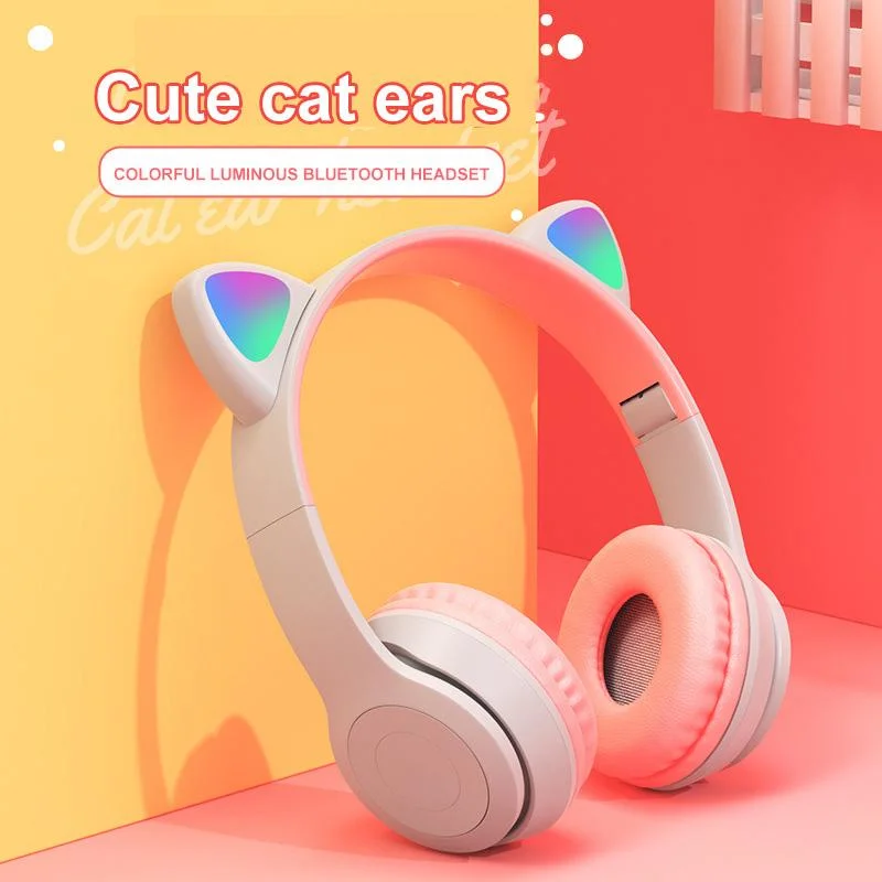 Cute Kitten Ears Fone de ouvido Bluetooth sem fio, LED piscando, fones de ouvido para meninas infantis, Sport Touch, HIFI Stereo Headset, P47m