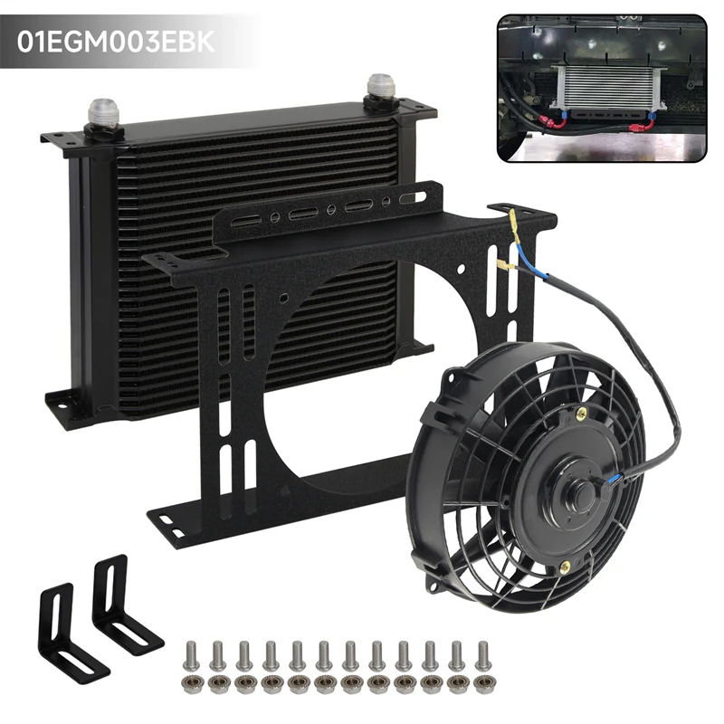 

10AN Oil Cooler 28 Row+7" Electric Fan+New Mounting Bracket Kit Universal Transmission Engine MOCAL Style 7/8"-14 UNF Aluminum