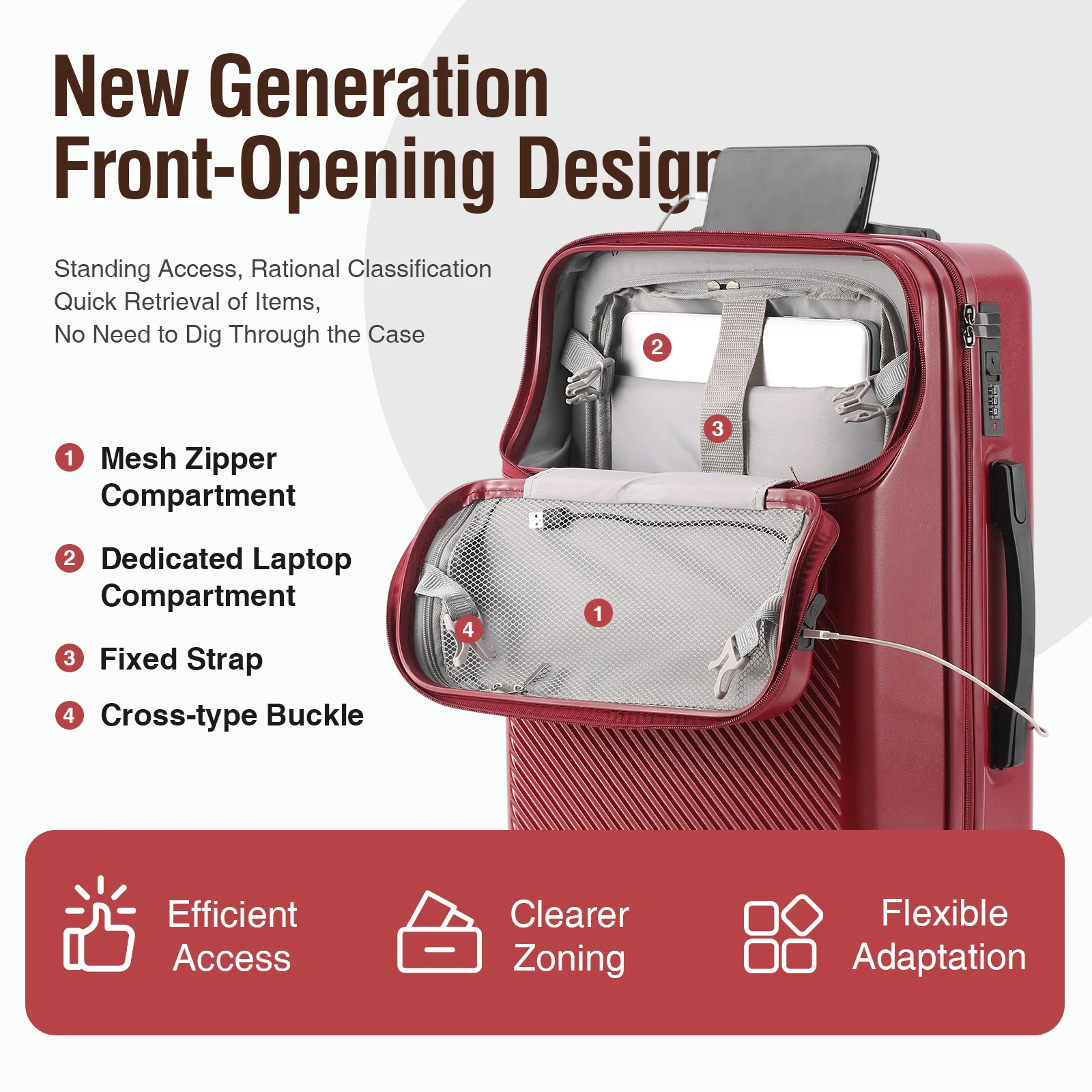 

20 Inch Front Open Carry On Lightweight Suitcase with Cup Holder & USB Charging, 360° Spinner Wheels & TSA Lock for Travel