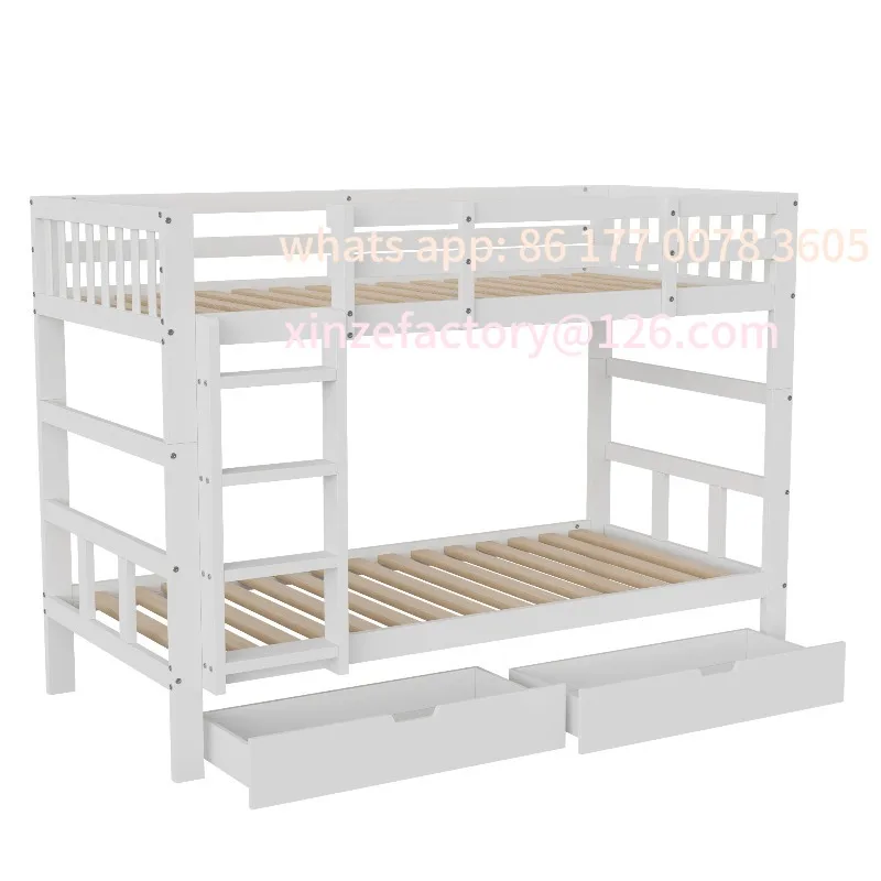 

Customizable 90x200cm Bunk Bed, Children's Bed, Removable Wooden Bed with Ladder, with Storage Drawers and Guardrails