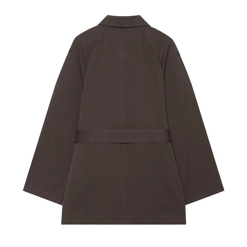 Coffee Color Loose Windbreaker For Women Autumn 2026 New Long Sleeved Lapel Overcoat Loose Single Breasted Belt Outerwear